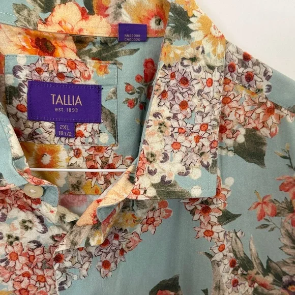 TALLIA Men's Light Blue Floral Button-Down Shirt with Multicolor Blooms - Picture 2 of 5